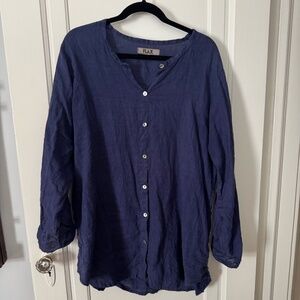 Flax Blue Linen Shirt with button roll for sleeve